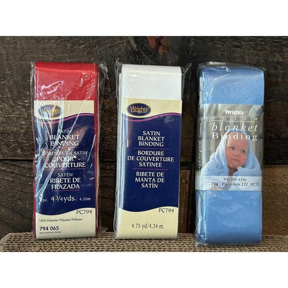 Wrights Home Blanket Binding Red, Blue, White Lot Of 3 - NEW!